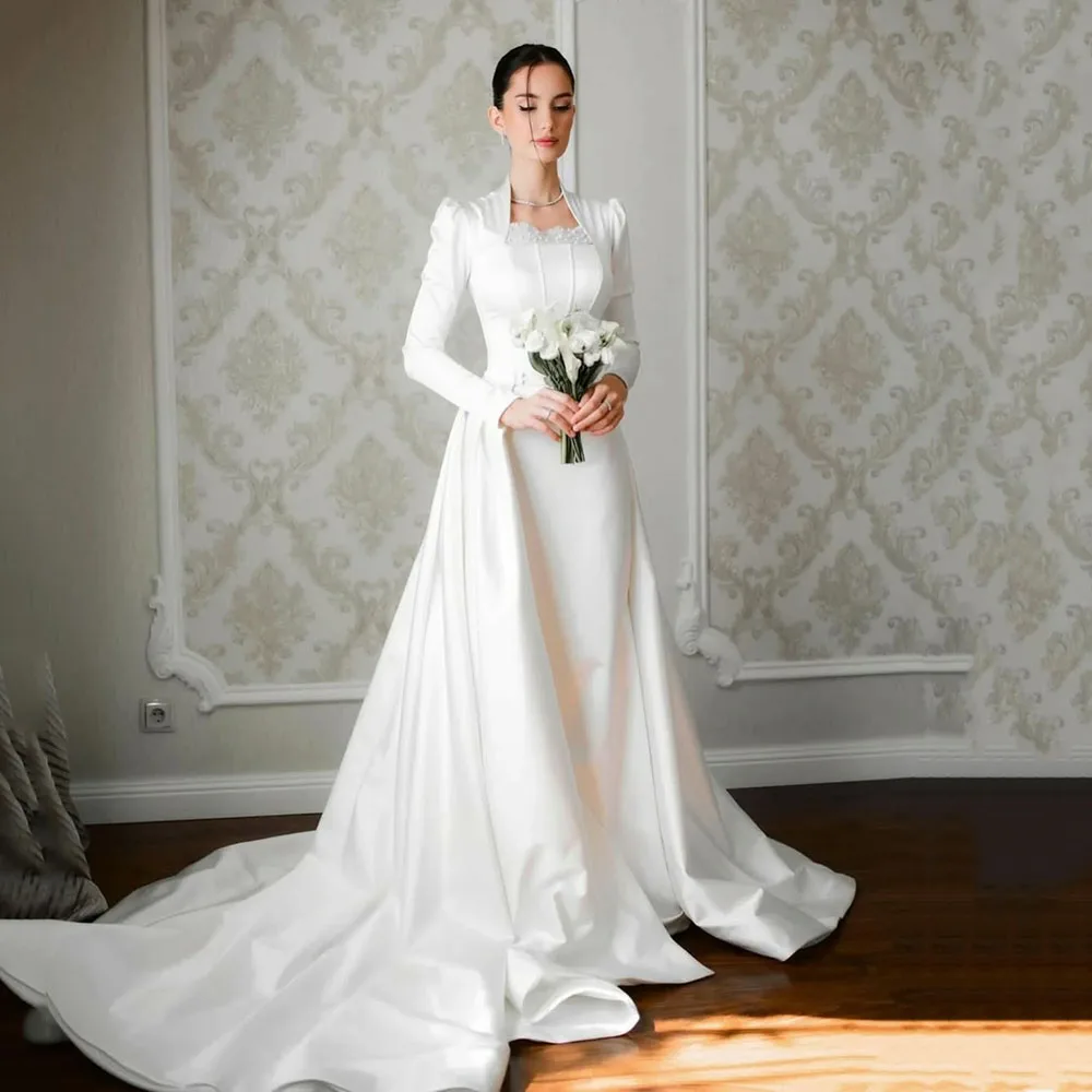 Msikoods Muslim Wedding Dress Mermaid 2025 Customize Luxury Long Sleeve Bridal Dress Satin Corset Brides Gown Vestidos De Novias
Msikoods Muslim Wedding Dress Mermaid 2025 Customize Luxury Long Sleeve Bridal Dress Satin Corset Brides Gown Vestidos De Novias