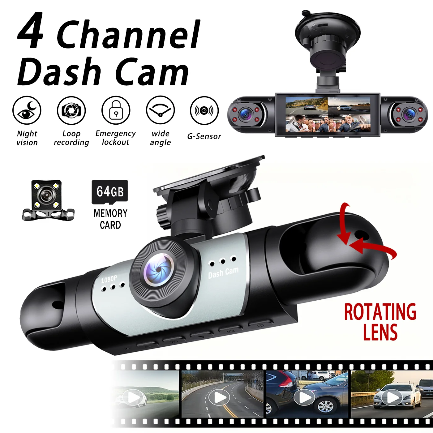 1080P HD dashcam with 360° all-around coverage, featuring four built-in cameras front and rear. Equipped with infrared night vis
1080P HD dashcam with 360° all-around coverage, featuring four built-in cameras front and rear. Equipped with infrared night vis