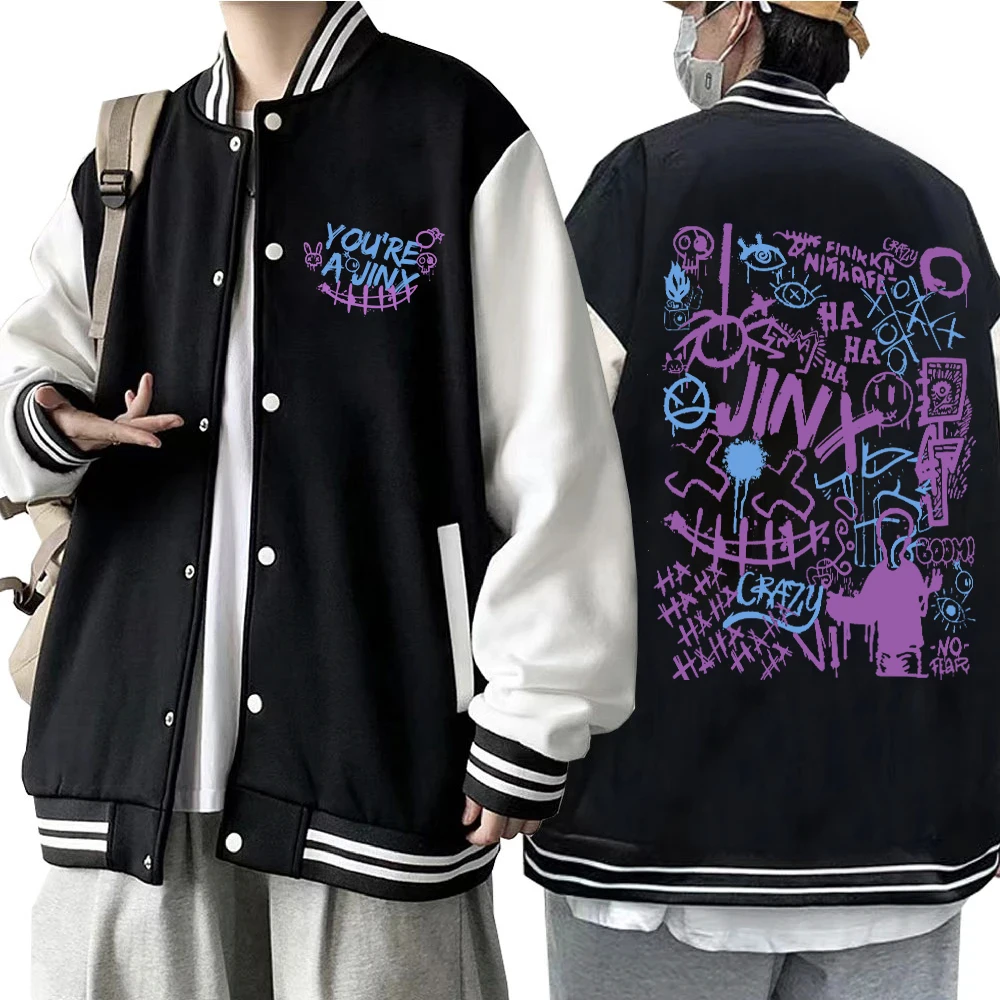Arcane-Jinx Hoodie Baseball Uniform Jacket Women Men Button Sports Coat for Video Game Lover
Arcane-Jinx Hoodie Baseball Uniform Jacket Women Men Button Sports Coat for Video Game Lover