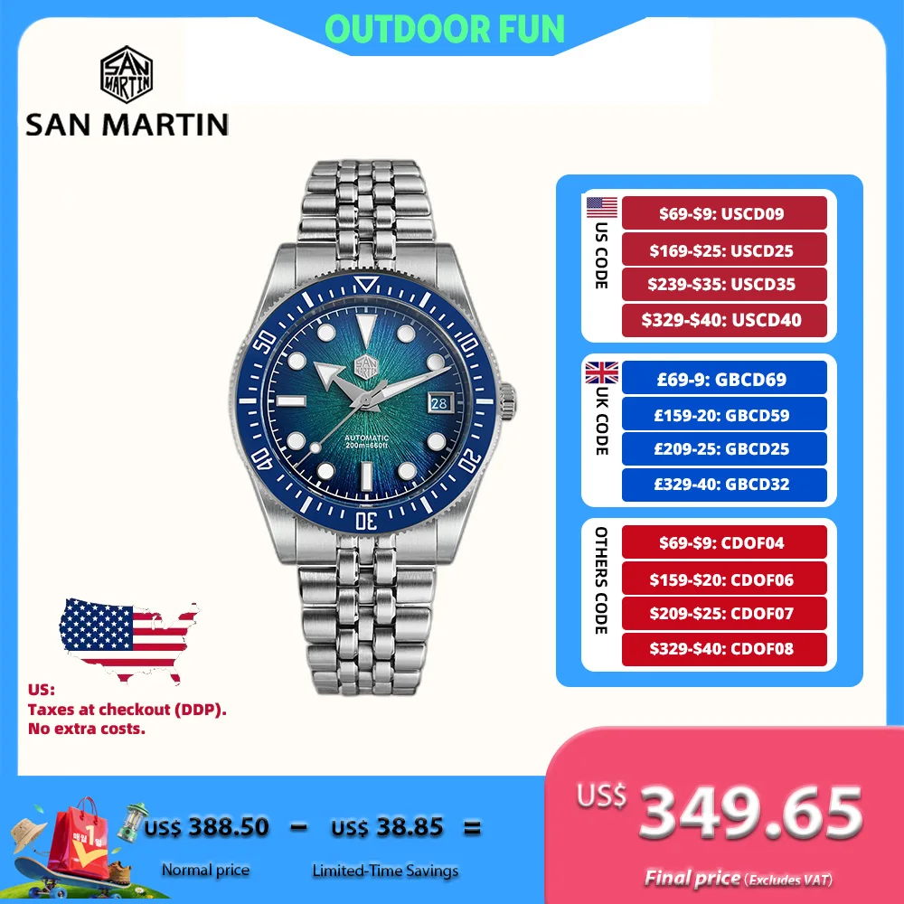 San Martin 37.5mm 9015 Enamel Gradient JianZhan Dial Mechanical Watch Self-Wind BGW-X1 Luminous Sapphire Glass 20Bar SN0148GX
San Martin 37.5mm 9015 Enamel Gradient JianZhan Dial Mechanical Watch Self-Wind BGW-X1 Luminous Sapphire Glass 20Bar SN0148GX