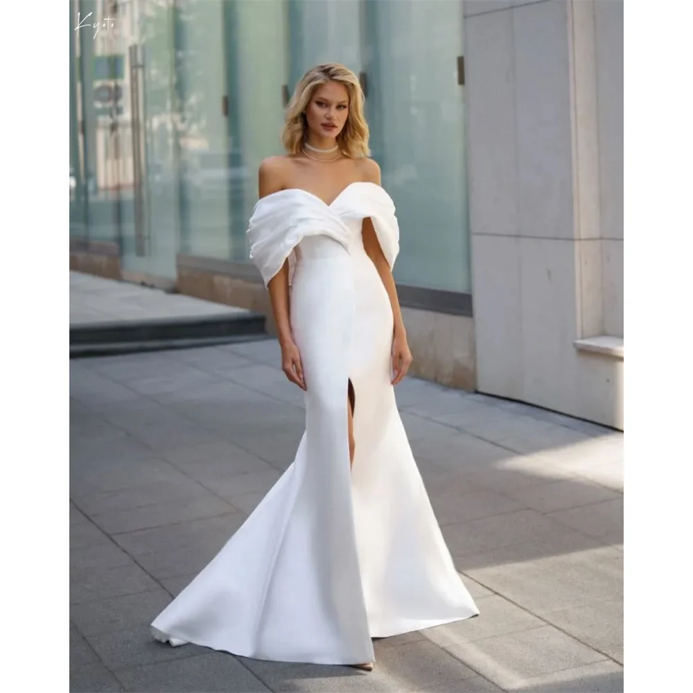 Kyoto Customized White Pleated Off Shoulder Mermaid Wedding Dress With Slit vestidos de novia Elegant Satin Evening Dresses
Kyoto Customized White Pleated Off Shoulder Mermaid Wedding Dress With Slit vestidos de novia Elegant Satin Evening Dresses