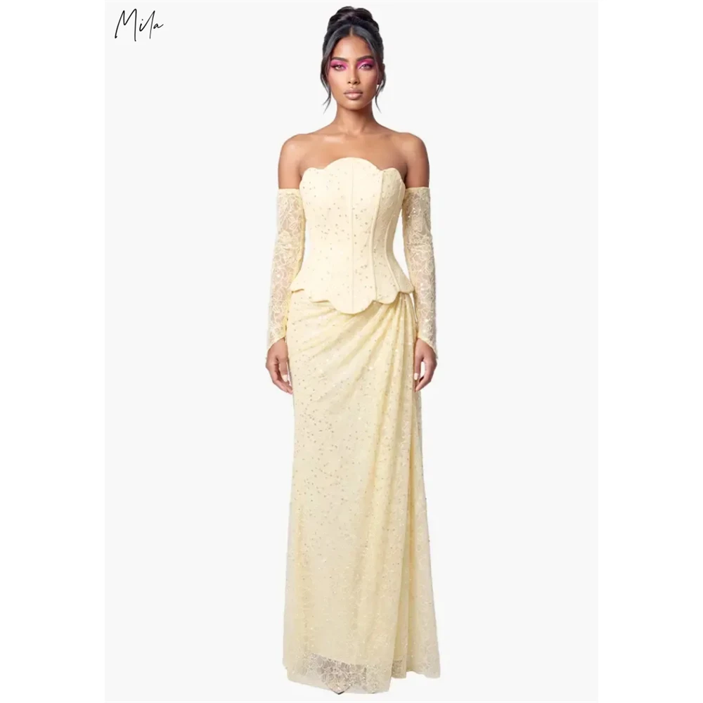 Mila Customized Yellow Strapless Sequinned Lace Mermaid Prom Dress Simple Corset Formal Gown Floor-Length Vestidos De Fiesta
Mila Customized Yellow Strapless Sequinned Lace Mermaid Prom Dress Simple Corset Formal Gown Floor-Length Vestidos De Fiesta