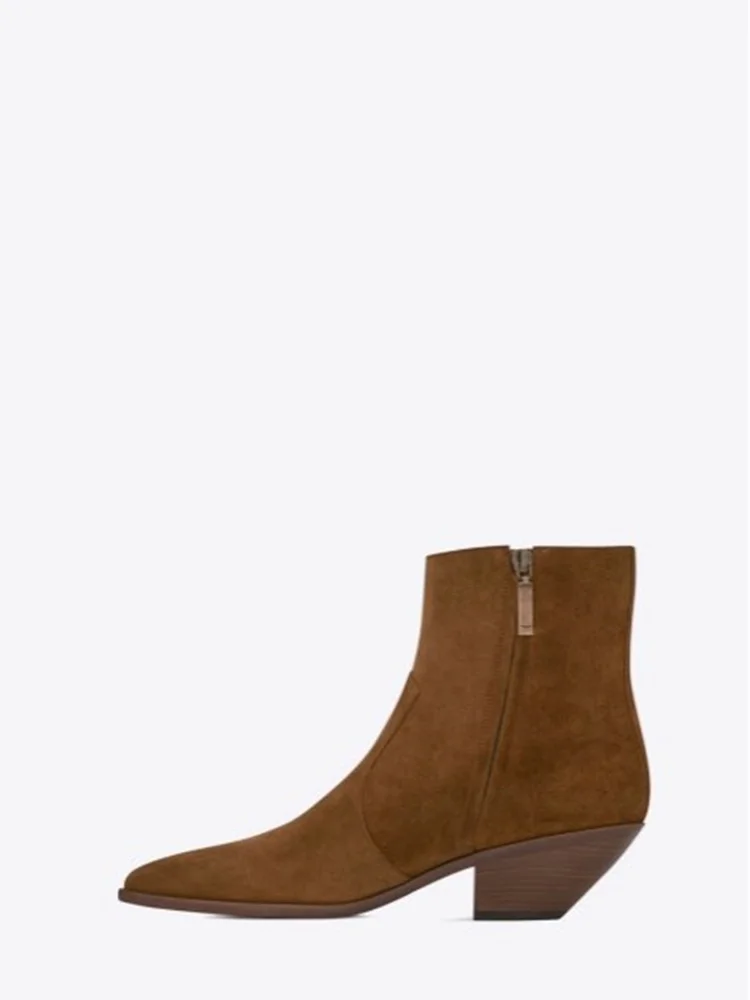 Suede Block Heel Ankle Booties Zipper Pointed Toe Brown Fashion Women Shoes Denim Women Shoes Square Heel
Suede Block Heel Ankle Booties Zipper Pointed Toe Brown Fashion Women Shoes Denim Women Shoes Square Heel