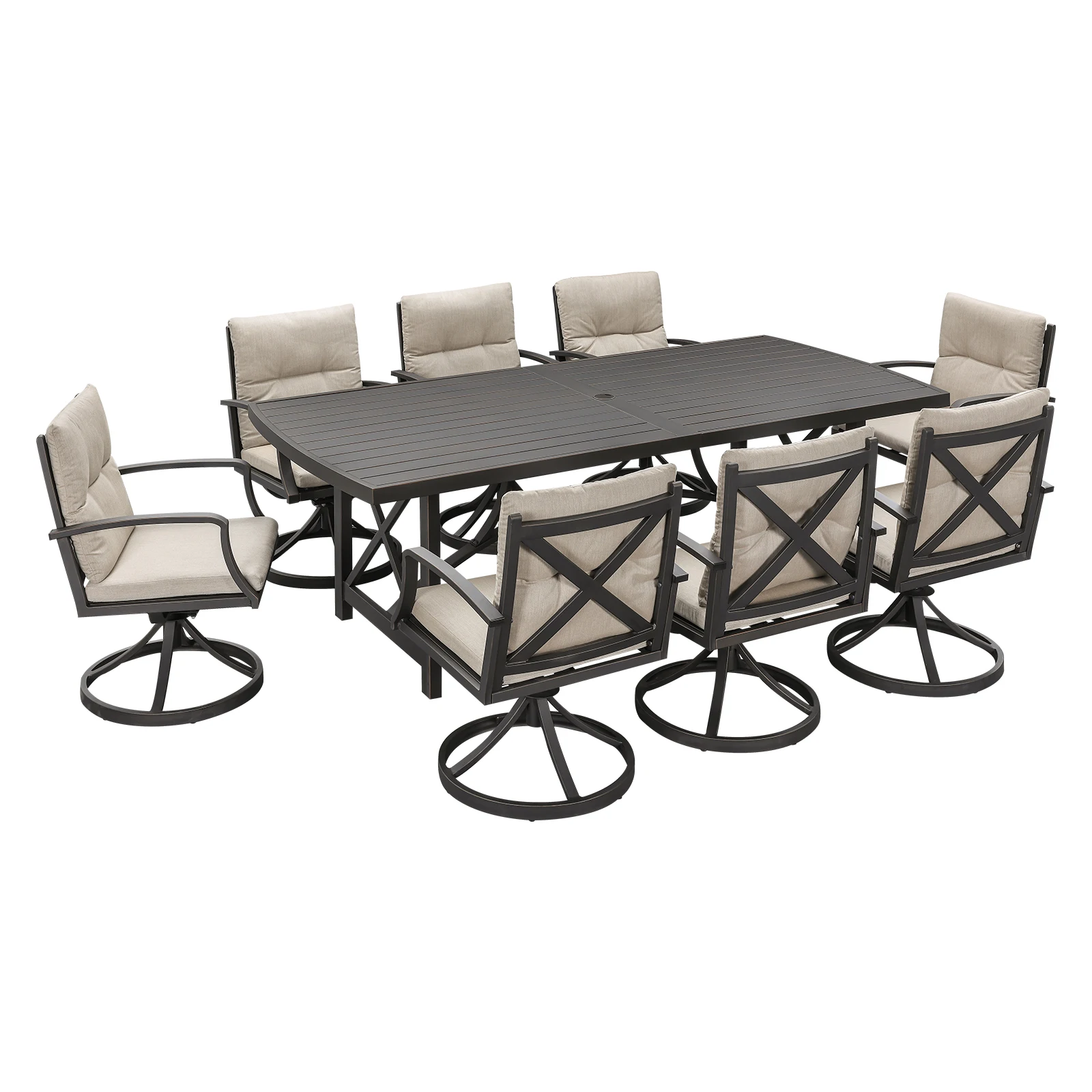 SeeHill Gunmetal Обеденный набор для патио из 9 предметов, алюминиевый уличный стол с 8 вращающимися стульями, набор садовой мебели
SeeHill Gunmetal Обеденный набор для патио из 9 предметов, алюминиевый уличный стол с 8 вращающимися стульями, набор садовой мебели