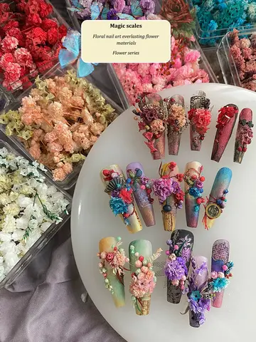 1 doos kleurrijke gedroogde bloemen nageldecoraties 3D manicure ontwerpbenodigdheden voor artistieke nagelkunstcreaties
