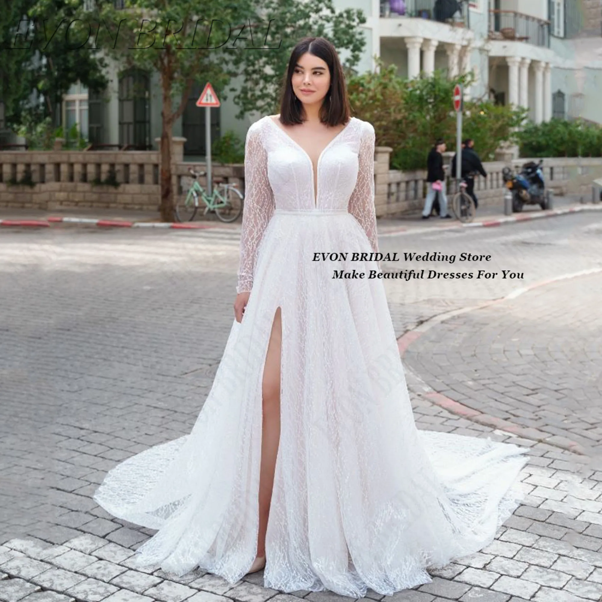 Кружевное свадебное платье больших размеров с V-образным вырезом и длинным рукавом с разрезом по бокам, длинное свадебное платье трапециевидной формы EVON BRIDAL
Кружевное свадебное платье больших размеров с V-образным вырезом и длинным рукавом с разрезом по бокам, длинное свадебное платье трапециевидной формы EVON BRIDAL