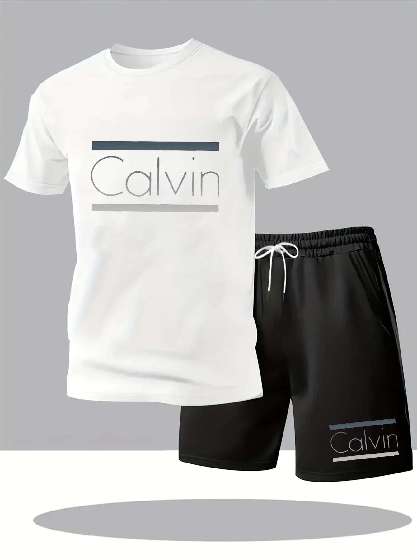 Ensemble de T-Shirt et de Shorts pour Homme Été - Impression "Calvin", Design Géométrique, Col Rond, Style Détente & Sport, Tiss
Ensemble de T-Shirt et de Shorts pour Homme Été - Impression "Calvin", Design Géométrique, Col Rond, Style Détente & Sport, Tiss