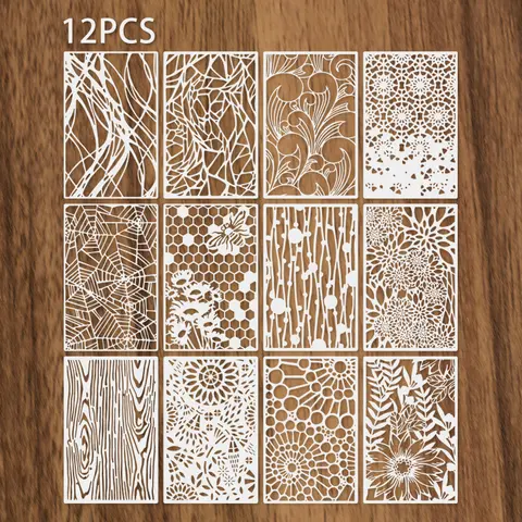 Ensemble de pochoirs à grand motif de 7 × 11 pouces, Kit de modèles de bricolage réutilisables à fleurs et géométriques pour peinture artisanale, Scrapbooking, Art mural, 12 pièces