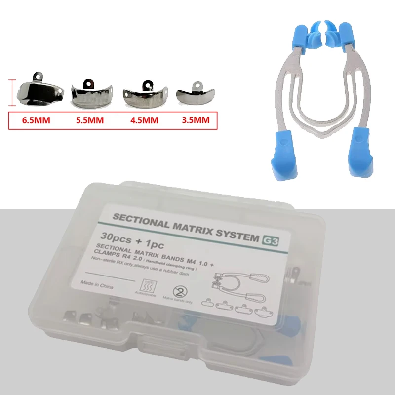 Professional Dental Matrix Band System Set with Contoured Metal Clamps & Rings for Resin Filling Restoration
Professional Dental Matrix Band System Set with Contoured Metal Clamps & Rings for Resin Filling Restoration