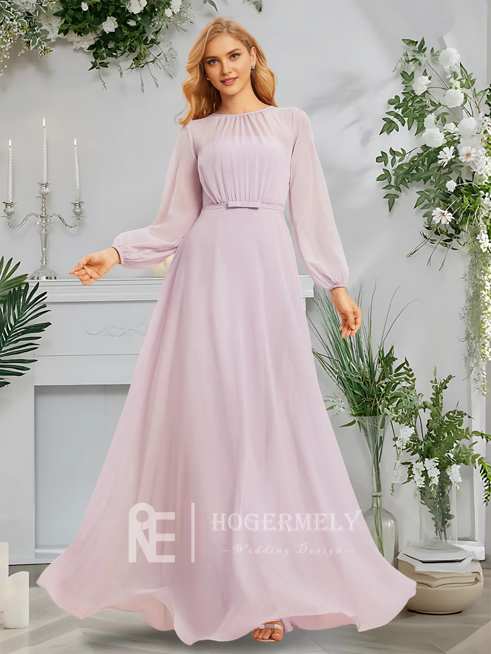 B Dusty Lavender A-Line Scoop Neck Floor-Length Chiffon Bridesmaid Dresses With Bow Long Sleeve Wedding Guest Party 2025
B Dusty Lavender A-Line Scoop Neck Floor-Length Chiffon Bridesmaid Dresses With Bow Long Sleeve Wedding Guest Party 2025