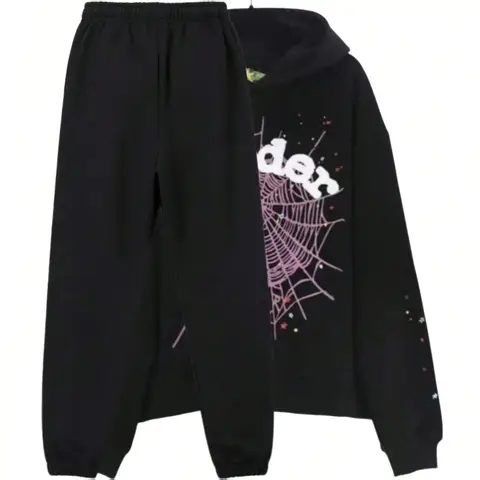 Men's And Women's Street Punk Oversized Hooded Sweatshirt Sets, Spider Web Rhinelstone Hooded Sweatshirts, Hip‑Hop Fashion Letter Aesthetic Sweatshirts, Gender Neutral Sets, Couple Sets