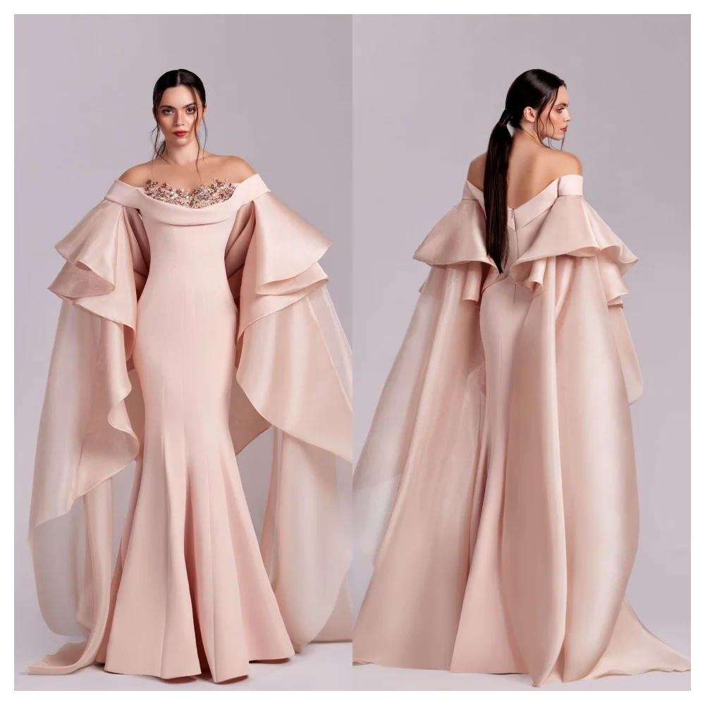 Customized Mermaid Graceful Pink Jersey Evening Dress Fashion Boat Neck Off the Shoulder Long Sleeves Prom Dress Modern Party Dr
Customized Mermaid Graceful Pink Jersey Evening Dress Fashion Boat Neck Off the Shoulder Long Sleeves Prom Dress Modern Party Dr