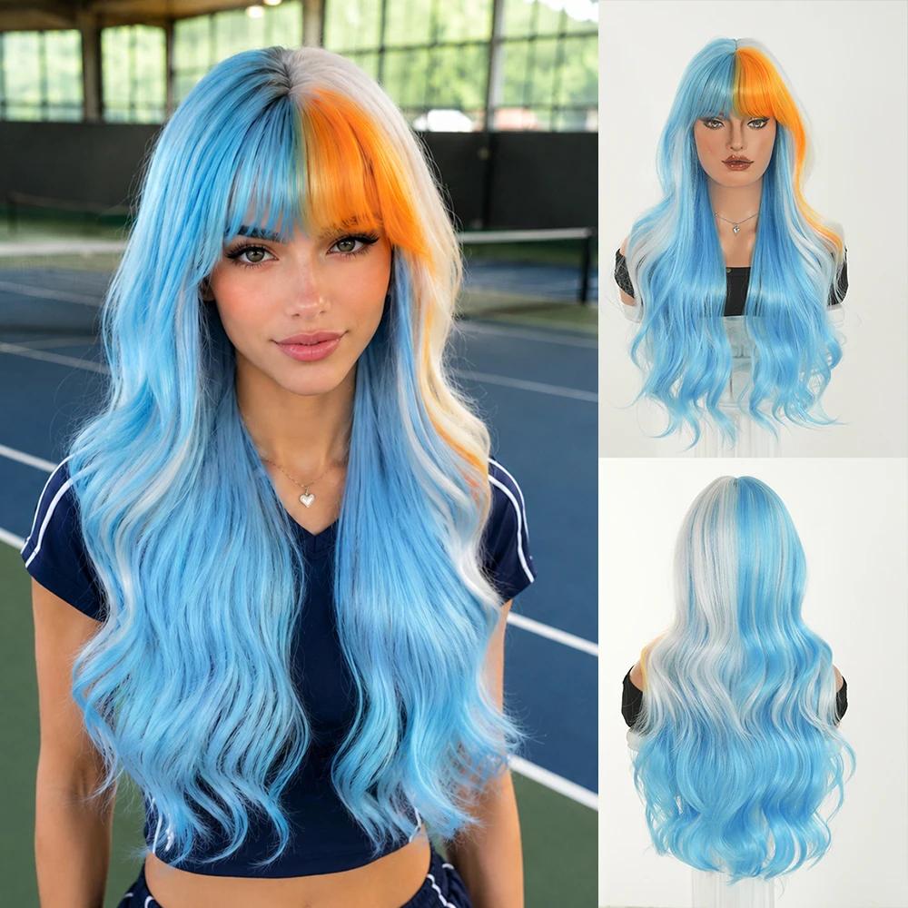 7JHH WIGS World Cup Wig Long Water Wave White Ombre Blue Wig for Women Synthetic Highlight Orange Soccer Fan Wigs with Neat Bang
7JHH WIGS World Cup Wig Long Water Wave White Ombre Blue Wig for Women Synthetic Highlight Orange Soccer Fan Wigs with Neat Bang