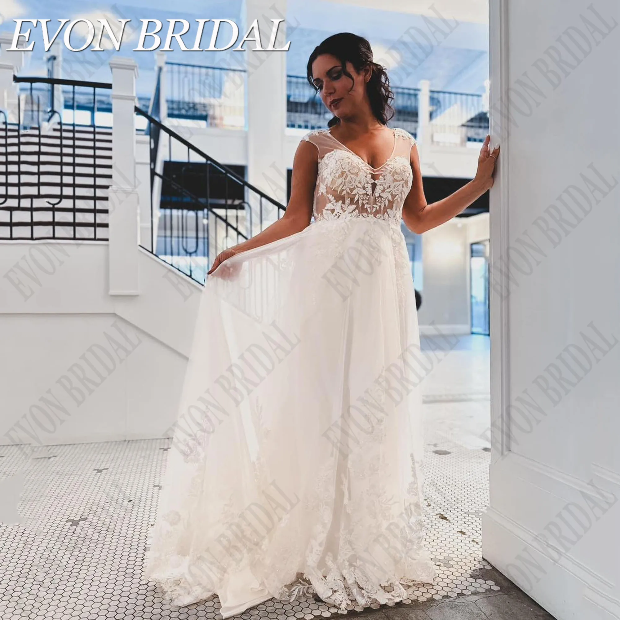 EVON BRIDAL Lace Elegant Wedding Dress Plus Size Woman V-Neck Cap Sleeves Backless Vestidos De Novia A-Line Applique Tulle
EVON BRIDAL Lace Elegant Wedding Dress Plus Size Woman V-Neck Cap Sleeves Backless Vestidos De Novia A-Line Applique Tulle