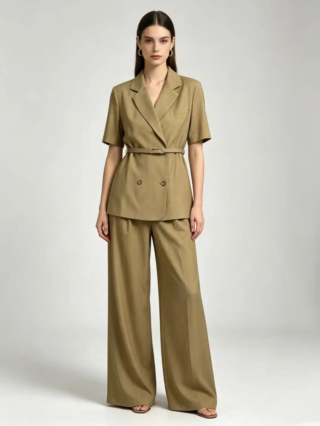 Elegant linen turn down collar top and wide leg pants two-piece set
Elegant linen turn down collar top and wide leg pants two-piece set