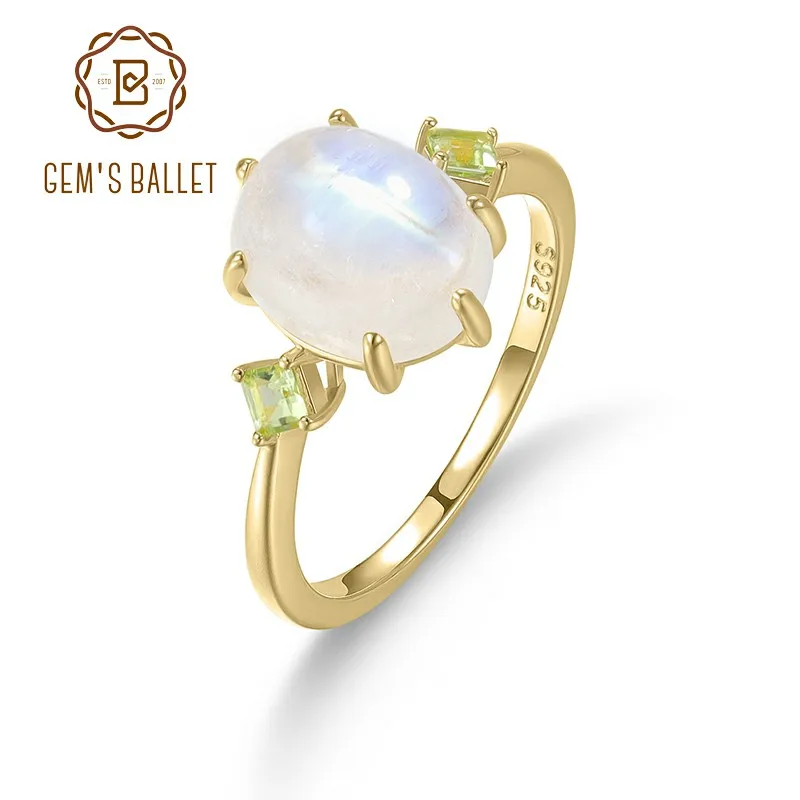 GEM'S BALLET Oval 8x10mm 3.27CT Milky Blue Moonstone Engagement Ring with Peridot Side Stone in 925 Sterling Silver Gift For Her
GEM'S BALLET Oval 8x10mm 3.27CT Milky Blue Moonstone Engagement Ring with Peridot Side Stone in 925 Sterling Silver Gift For Her