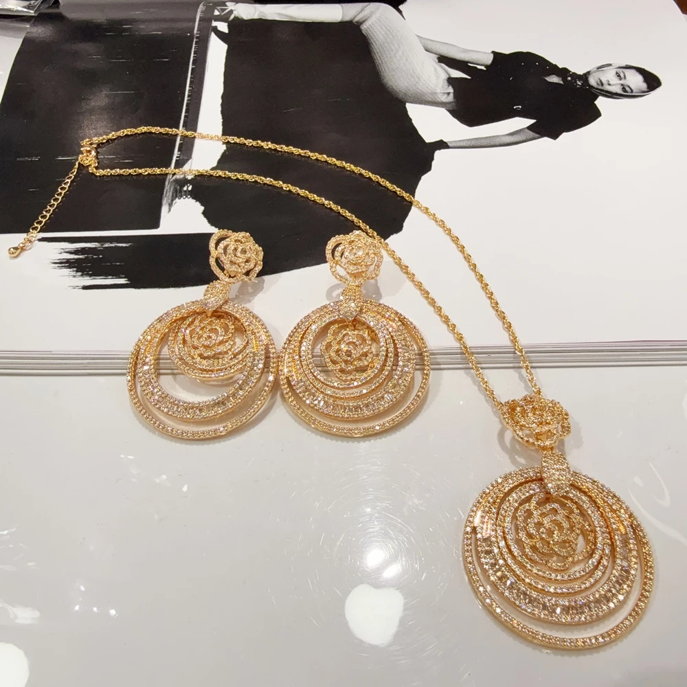 New Trendy Luxury 2PC Necklace Earring Sets Jewelry Set For Women Wedding Party Full Zircon Dubai Bridal jewelry Sets FHK22107
New Trendy Luxury 2PC Necklace Earring Sets Jewelry Set For Women Wedding Party Full Zircon Dubai Bridal jewelry Sets FHK22107