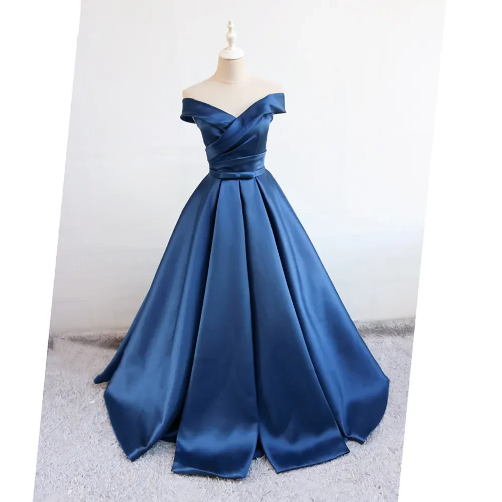 Elegant Off-Shoulder Navy Blue Satin Maxi Evening Dress Purple Bow Sashes Formal Wedding Party Dresses Sleeveless Prom Gowns
Elegant Off-Shoulder Navy Blue Satin Maxi Evening Dress Purple Bow Sashes Formal Wedding Party Dresses Sleeveless Prom Gowns