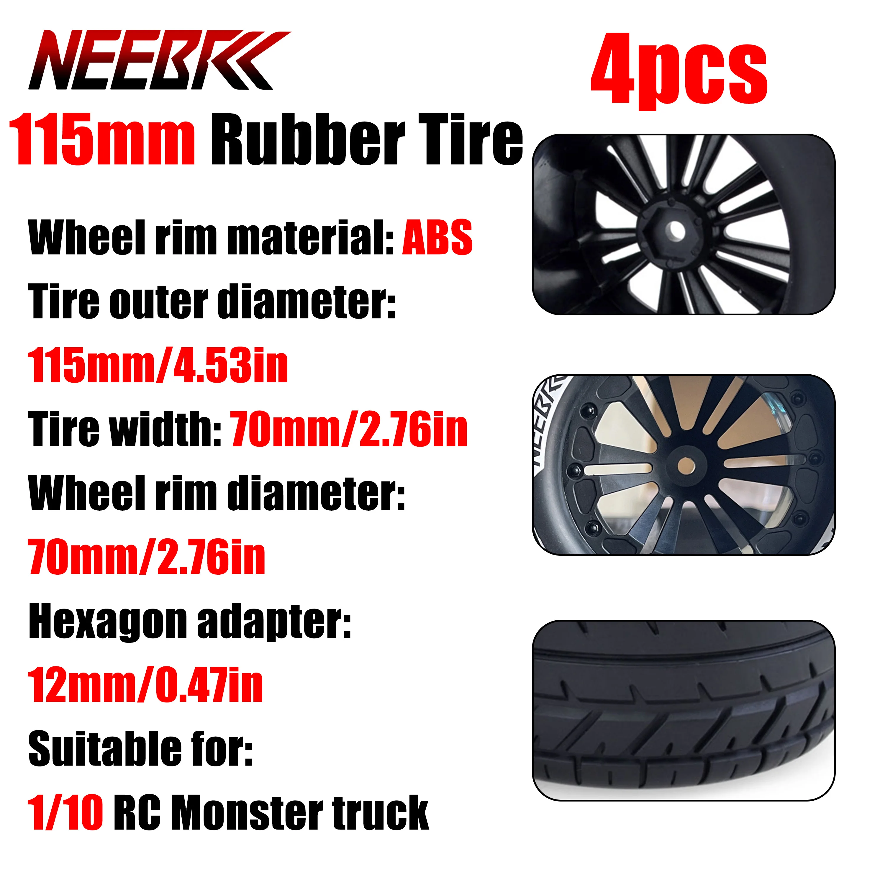 4PCS 115mm Rubber Tire Wheel Rim 12mm Hex for 1/10 RC Monster Truck Off-road Buggy Fit Redcat HPI Traxxas Savage Xs Upgrade Part
4PCS 115mm Rubber Tire Wheel Rim 12mm Hex for 1/10 RC Monster Truck Off-road Buggy Fit Redcat HPI Traxxas Savage Xs Upgrade Part