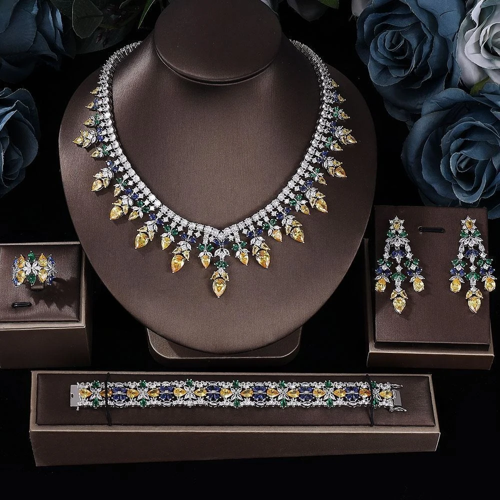 Luxury Turquoise Zirconia Wedding Jewelry Set for Women Arabic Dubai 4-piece Bride Jewelry Necklace Earring Bracelet Rings
Luxury Turquoise Zirconia Wedding Jewelry Set for Women Arabic Dubai 4-piece Bride Jewelry Necklace Earring Bracelet Rings