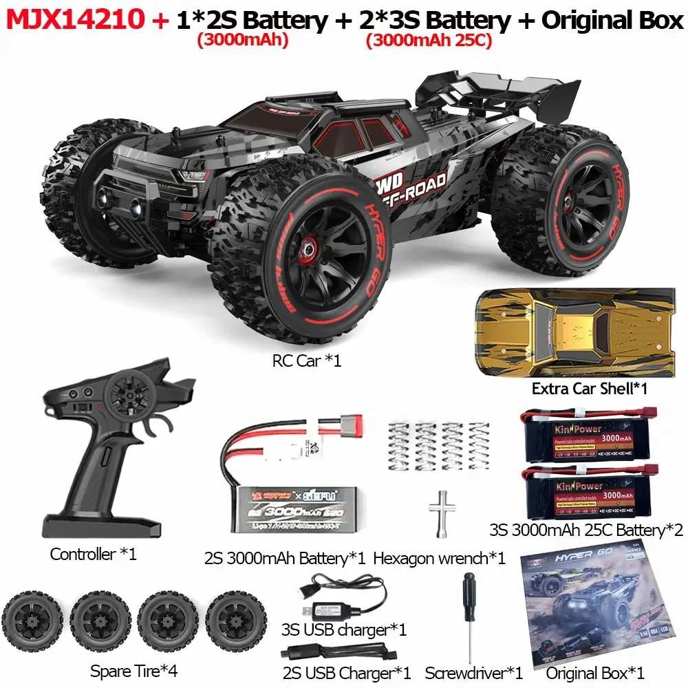 MJX14210 V3.0 1/14 RC Car HYPER GO Brushless 2.4G Remote Control Car 4WD 75km/h Off-road Racing RC Truck 2B 3B optional Version
MJX14210 V3.0 1/14 RC Car HYPER GO Brushless 2.4G Remote Control Car 4WD 75km/h Off-road Racing RC Truck 2B 3B optional Version