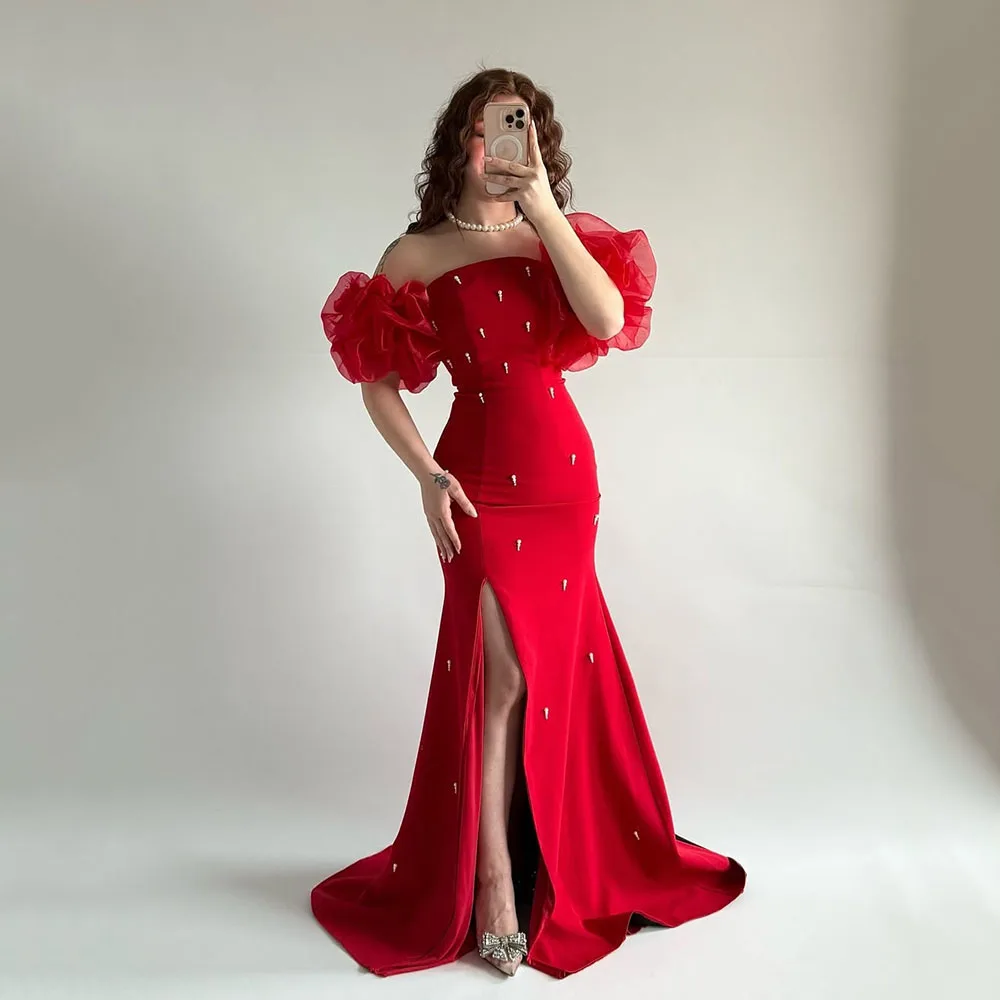 Msikoods Customized Red Graduation Gown Puffy Sleeve Off Shoulder Elegant Slit Prom Dress Beaded Mermaid Formal Evening Gown
Msikoods Customized Red Graduation Gown Puffy Sleeve Off Shoulder Elegant Slit Prom Dress Beaded Mermaid Formal Evening Gown