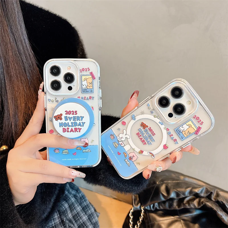 Cute cartoon animal Magsafe magnetic stand phone case for iPhone 16 15 14 13 Pro Max Korean Kawaii transparent protective cover
Cute cartoon animal Magsafe magnetic stand phone case for iPhone 16 15 14 13 Pro Max Korean Kawaii transparent protective cover