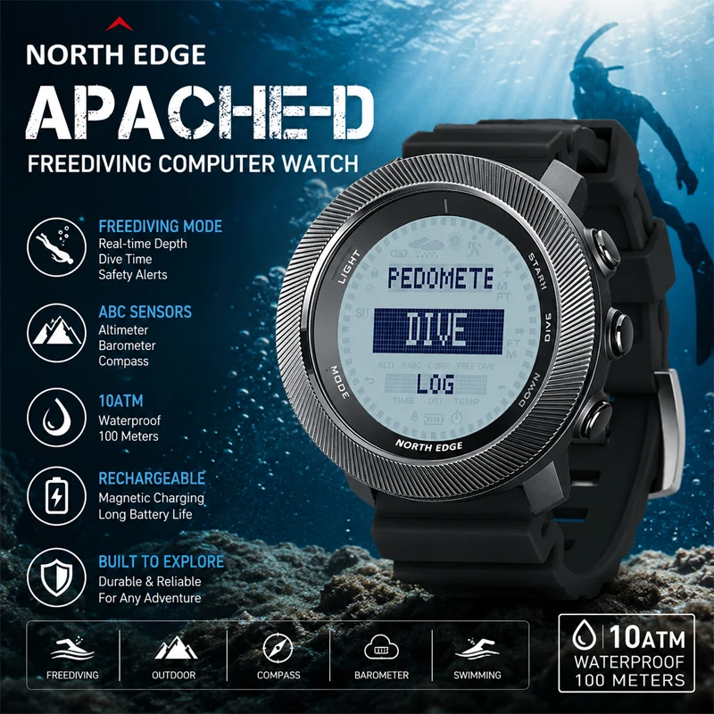 NORTH EDGE APACHE-D Dive Watch Men Free Diving Altimeter Barometer Compass Waterproof Rechargeable Outdoor Sports Digital Watch
NORTH EDGE APACHE-D Dive Watch Men Free Diving Altimeter Barometer Compass Waterproof Rechargeable Outdoor Sports Digital Watch