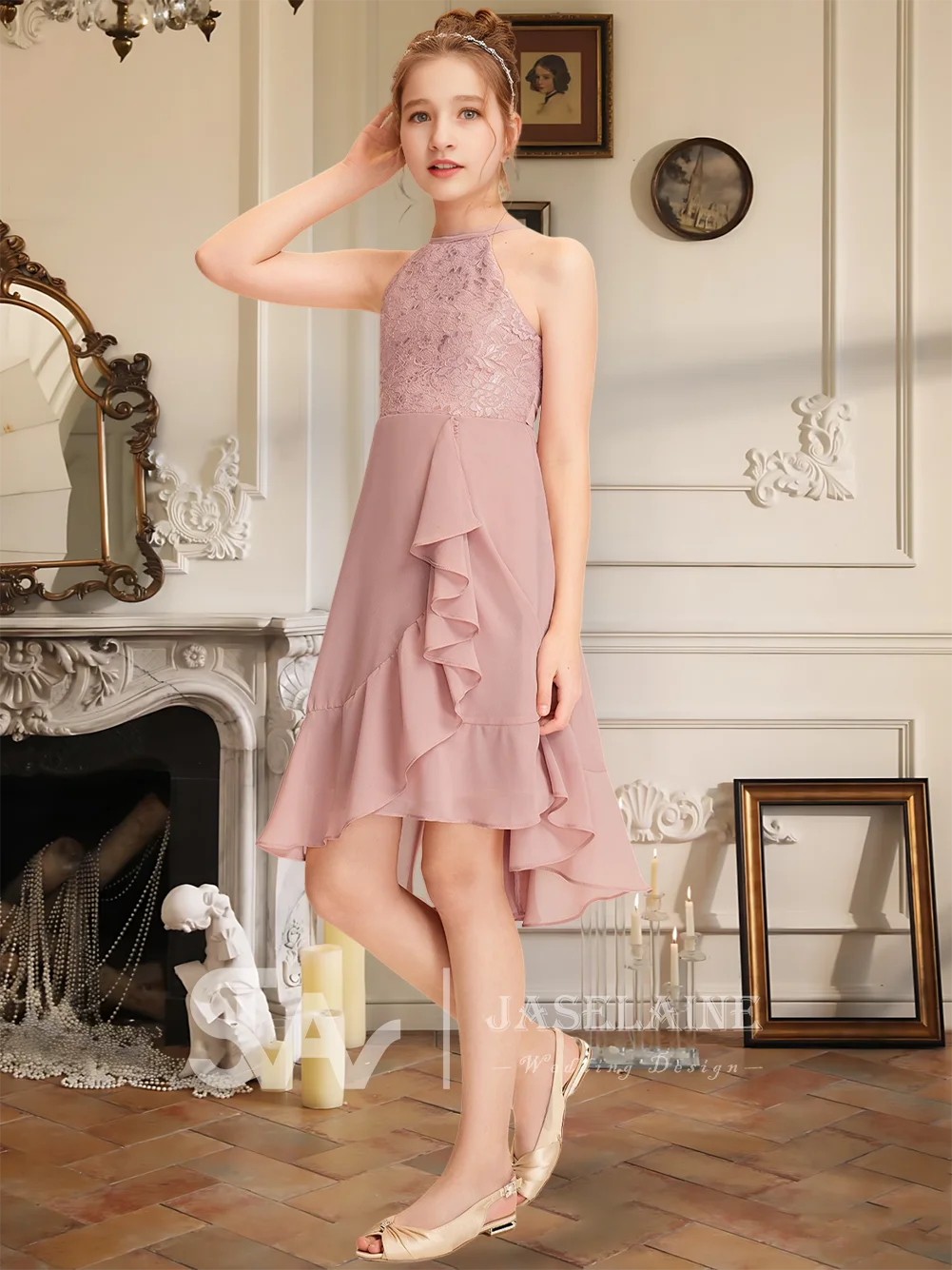 A A-line Halter Asymmetrical Chiffon Lace Junior Bridesmaid Dress Cascading Ruffles Party Flower Girl Dress Wedding Formal
A A-line Halter Asymmetrical Chiffon Lace Junior Bridesmaid Dress Cascading Ruffles Party Flower Girl Dress Wedding Formal