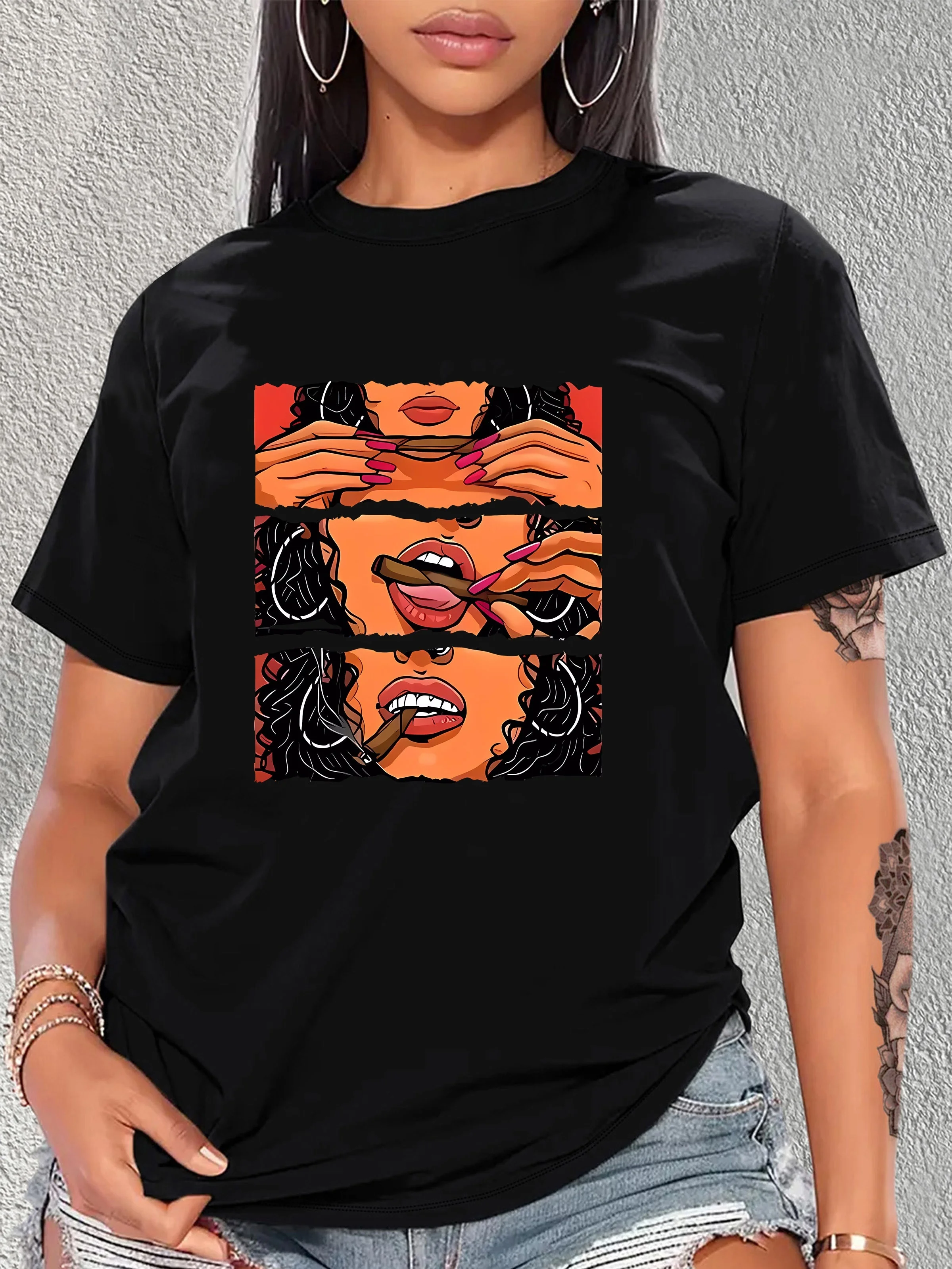 Cigar Lips Printed Ladies Cotton T-Shirt Plus Size Ladies T-Shirt Street Round Neck Short Sleeve T-Shirt Y2K Fashion T-Shirt
Cigar Lips Printed Ladies Cotton T-Shirt Plus Size Ladies T-Shirt Street Round Neck Short Sleeve T-Shirt Y2K Fashion T-Shirt