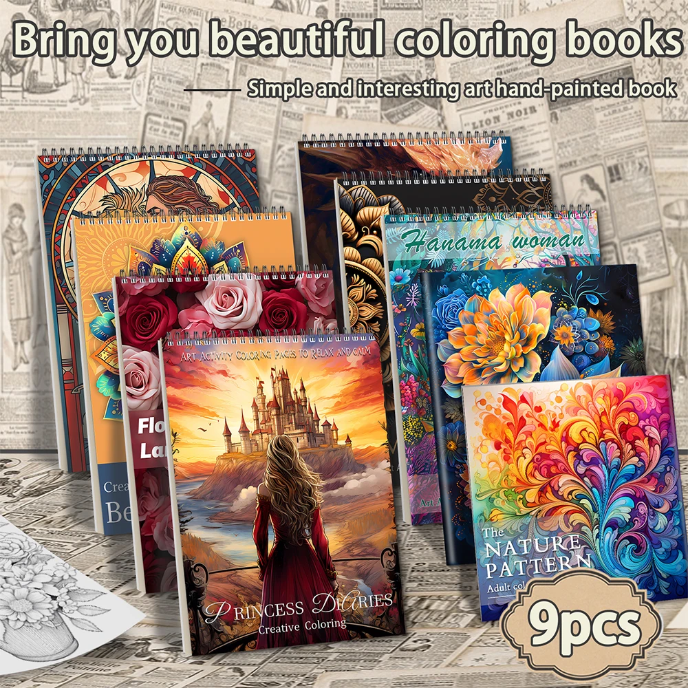9pcs high-quality coloring book set, with princess and nature as the theme, one-sided coloring, stress relief and relaxation.
9pcs high-quality coloring book set, with princess and nature as the theme, one-sided coloring, stress relief and relaxation.