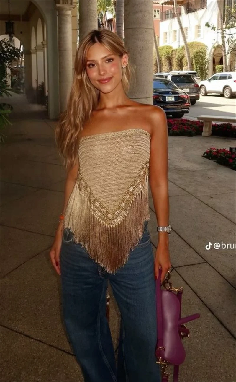 Women's Sexy Off Shoulder Beading Tassel Crop Top Vest Camis Beach Crochet Swimsuit Fringe Bikini Cover-Up Female Swimwear
Women's Sexy Off Shoulder Beading Tassel Crop Top Vest Camis Beach Crochet Swimsuit Fringe Bikini Cover-Up Female Swimwear