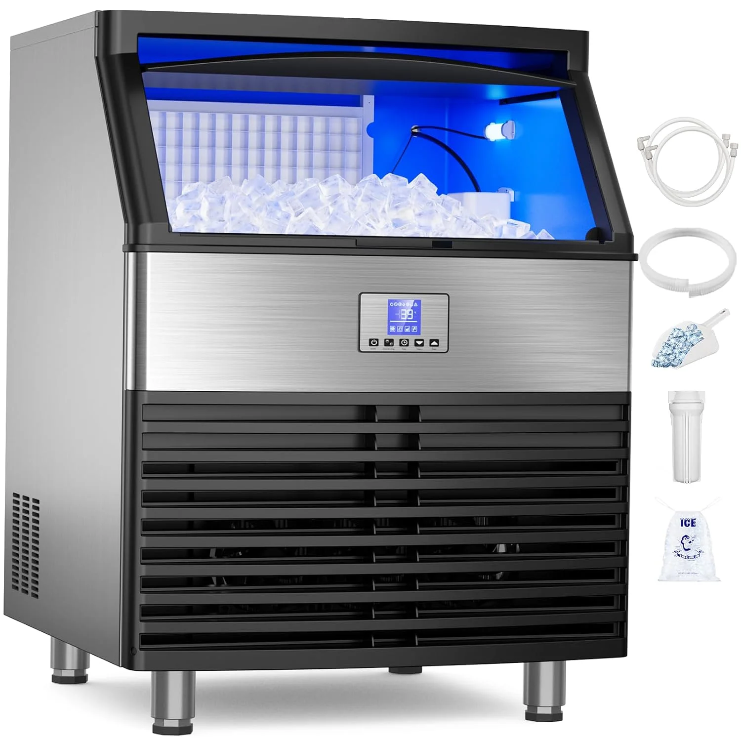 Коммерческий льдогенератор, 450 фунтов/24 ч, льдогенератор под счетчиком
Коммерческий льдогенератор, 450 фунтов/24 ч, льдогенератор под счетчиком