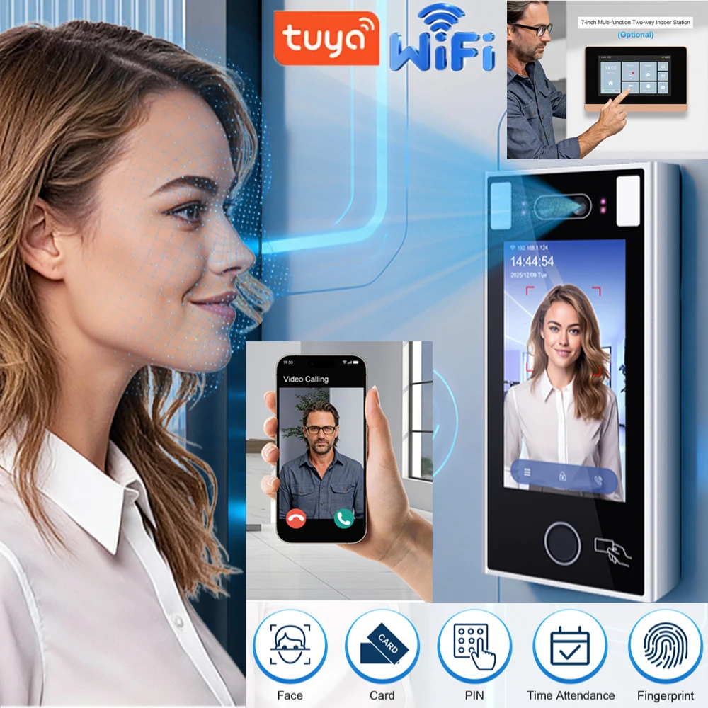 5 inch Touch LCD 5000 User RGB Camera Biometric Face Recognition Wifi Access Control Cards Fingerprint Time Attendance Tuya APP