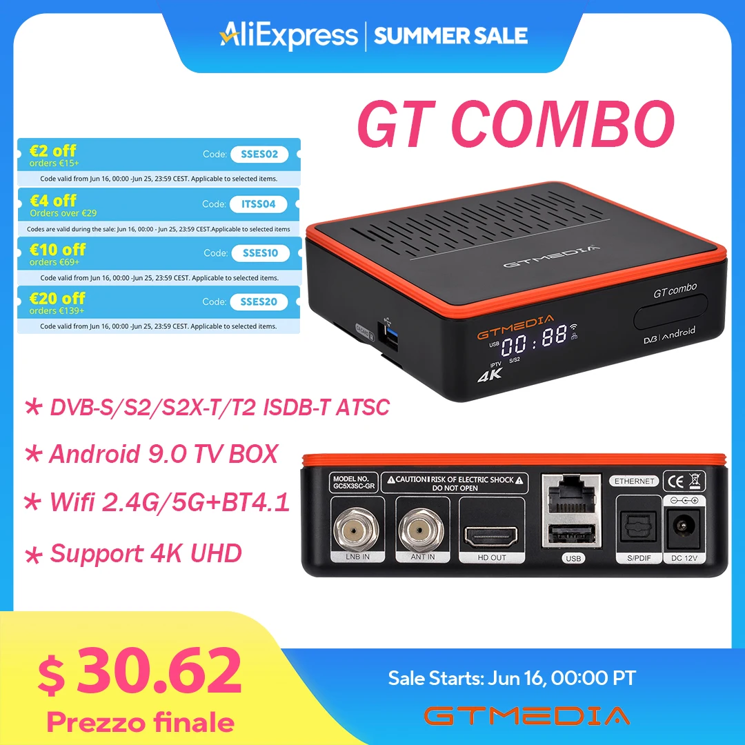GTMEDIA GT COMBO 4k UHD Спутниковый ресивер Android 9.0 TV BOX, DVB-S2/T2/кабель/ISDB-T, 2,4G/5G WIFI, домашний кинотеатр PK Freesat GTC
GTMEDIA GT COMBO 4k UHD Спутниковый ресивер Android 9.0 TV BOX, DVB-S2/T2/кабель/ISDB-T, 2,4G/5G WIFI, домашний кинотеатр PK Freesat GTC