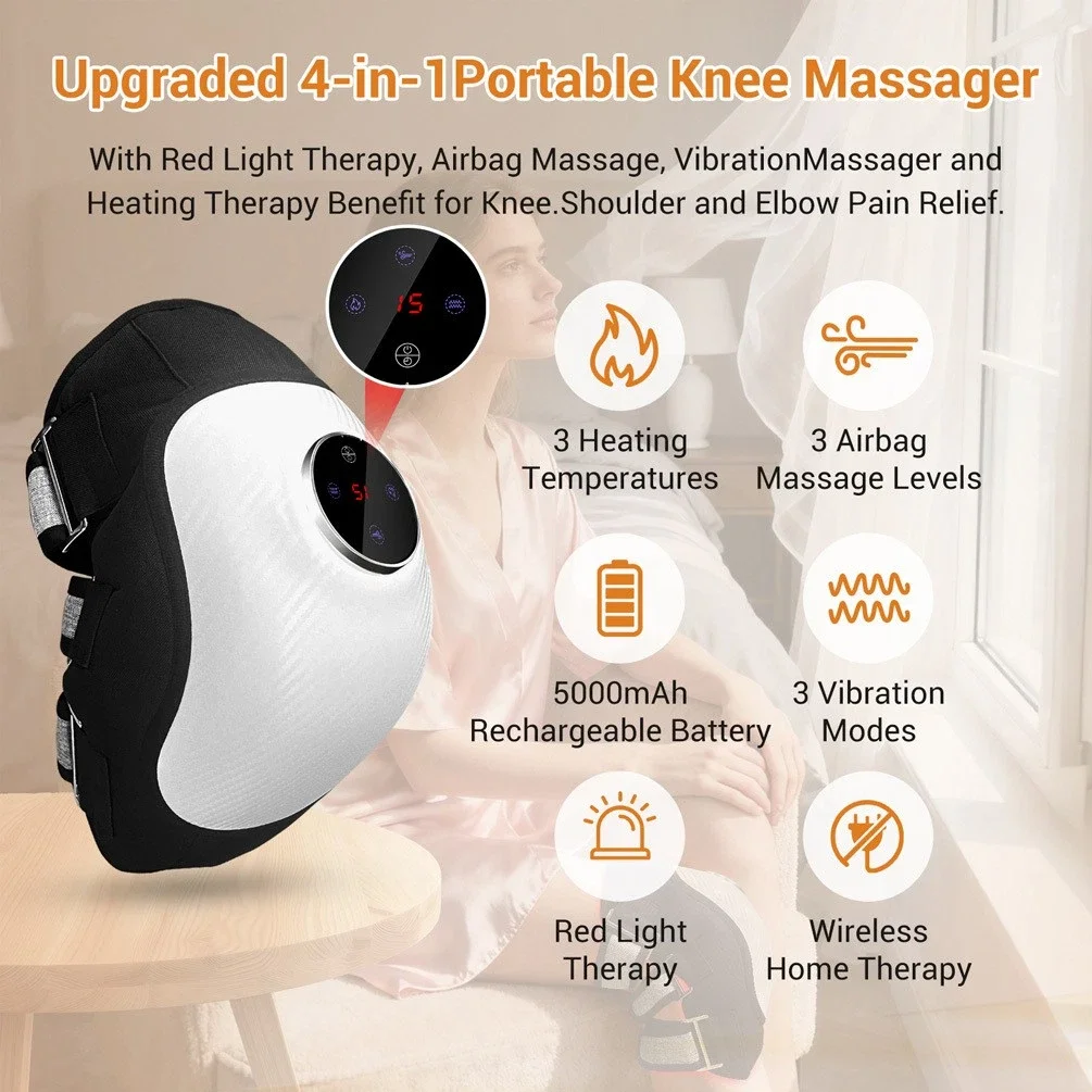 Wireless Knee Massager with Heat Vibration Red Light Therapy Adjustable Support Pad for Arthritis Pain & Shoulder Elbow Care
Wireless Knee Massager with Heat Vibration Red Light Therapy Adjustable Support Pad for Arthritis Pain & Shoulder Elbow Care