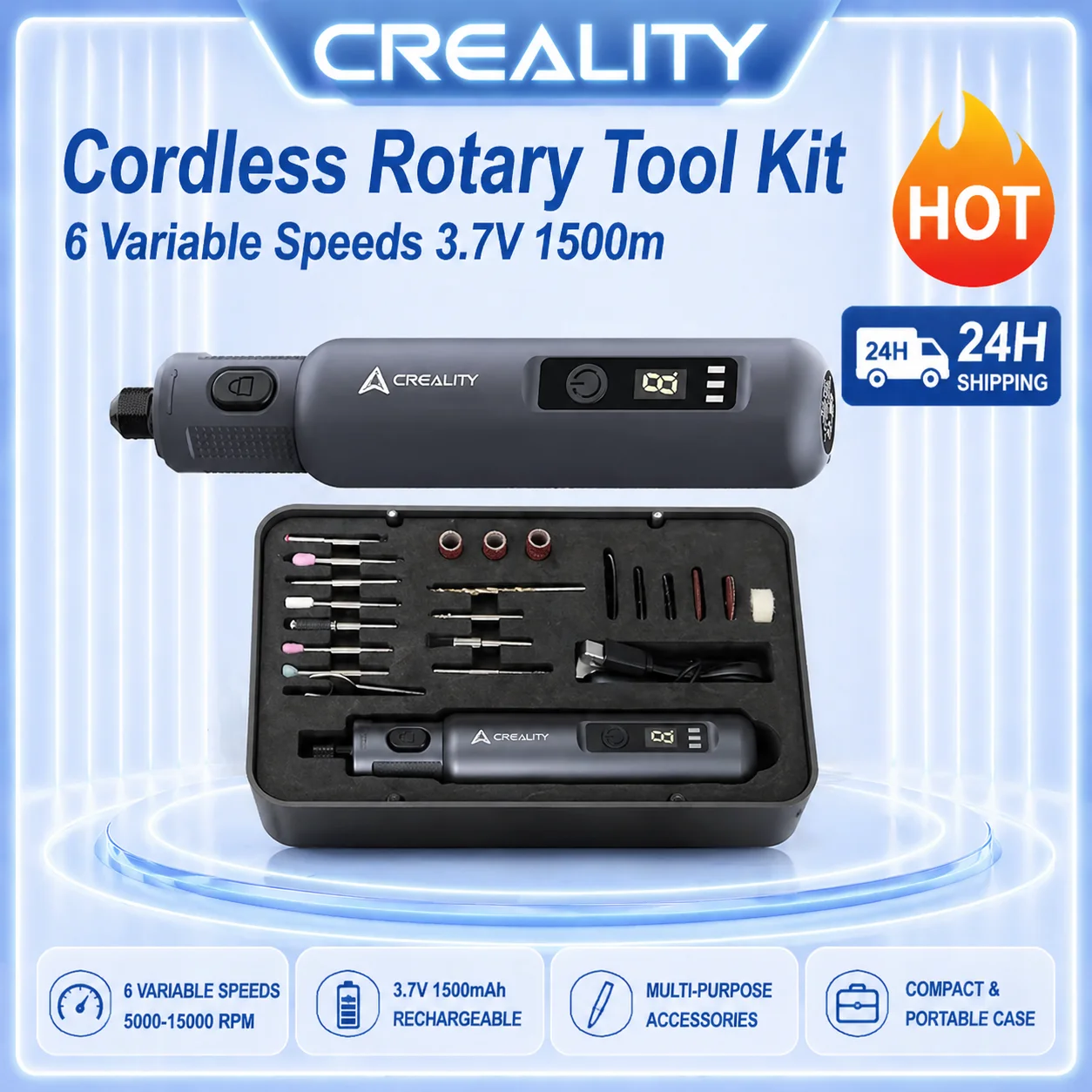 Creality Cordless Rotary Tool Kit 6th Gear Adjustment Gear 6 Variable Speeds 3.7V 1500mAh Cordless Handheld 3D Printer Parts
Creality Cordless Rotary Tool Kit 6th Gear Adjustment Gear 6 Variable Speeds 3.7V 1500mAh Cordless Handheld 3D Printer Parts
