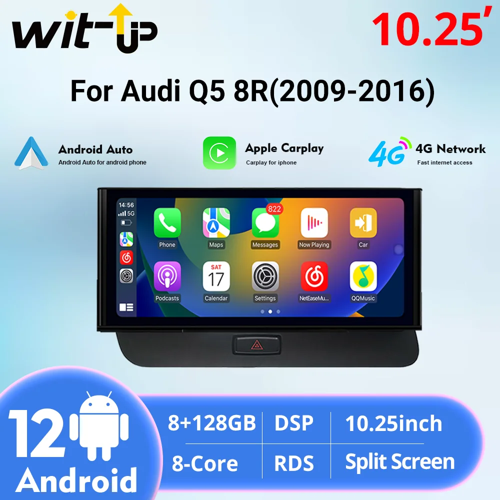 Wit-Up для Audi Q5 8R 10,25 "обновление сенсорного экрана Android 13 Aftermaket GPS Navi CarPlay авторадио автомобильная стереосистема
Wit-Up для Audi Q5 8R 10,25 "обновление сенсорного экрана Android 13 Aftermaket GPS Navi CarPlay авторадио автомобильная стереосистема