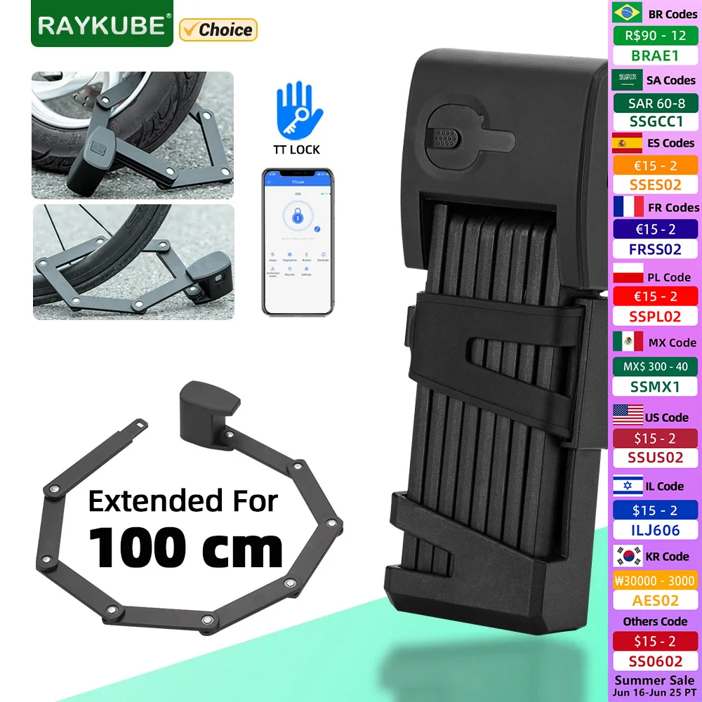 RAYKUBE Smart Fingerprint Folding Bike lock Steel Waterproof Electric Lock TT Lock APP Bluetooth Unlock For Bicycle Motorcycle
RAYKUBE Smart Fingerprint Folding Bike lock Steel Waterproof Electric Lock TT Lock APP Bluetooth Unlock For Bicycle Motorcycle