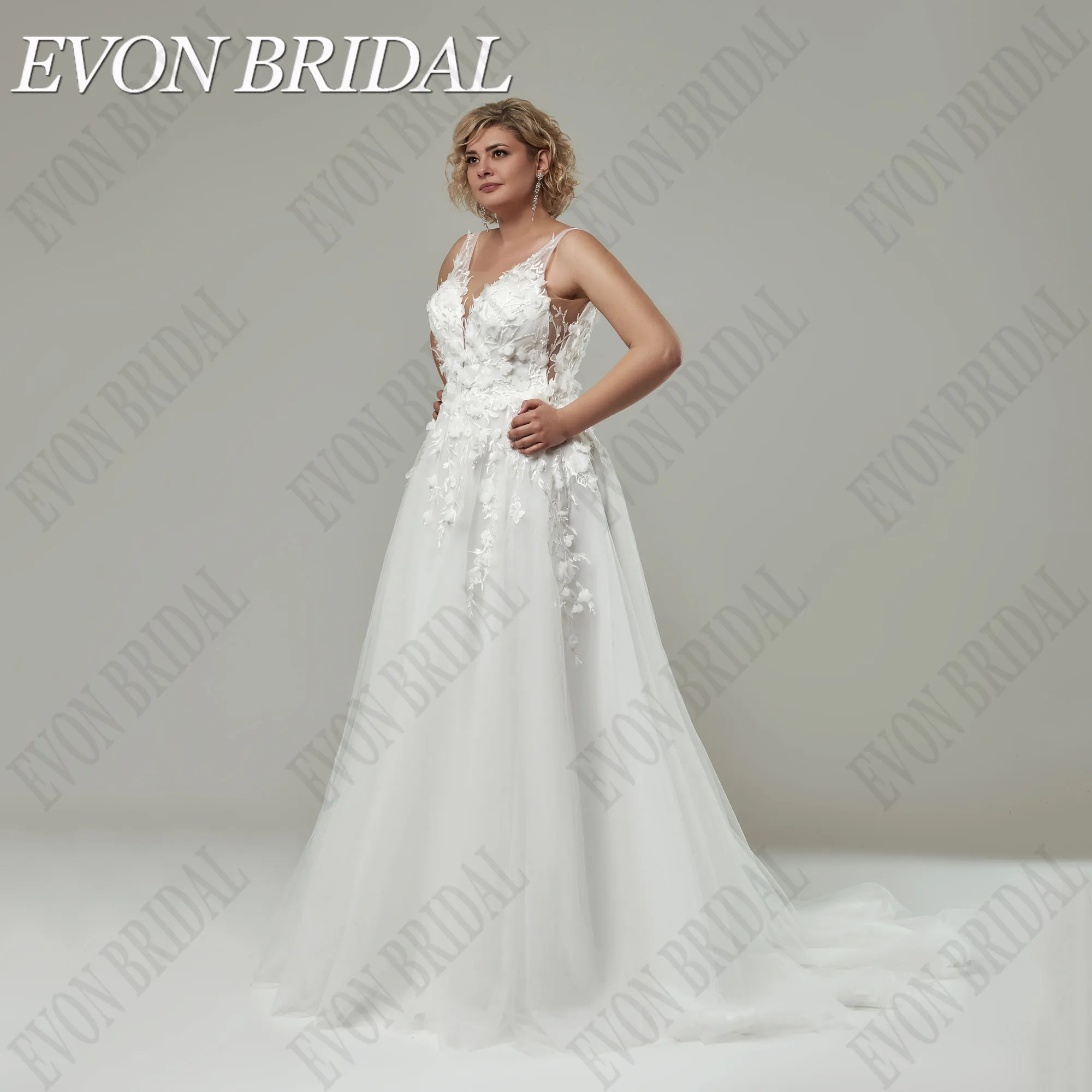 EVON BRIDAL Oversize 3D Flowers Backless Bride Gowns Sleeveless Applique V-Neck Wedding Dresses Women Customized robe de mariée
EVON BRIDAL Oversize 3D Flowers Backless Bride Gowns Sleeveless Applique V-Neck Wedding Dresses Women Customized robe de mariée