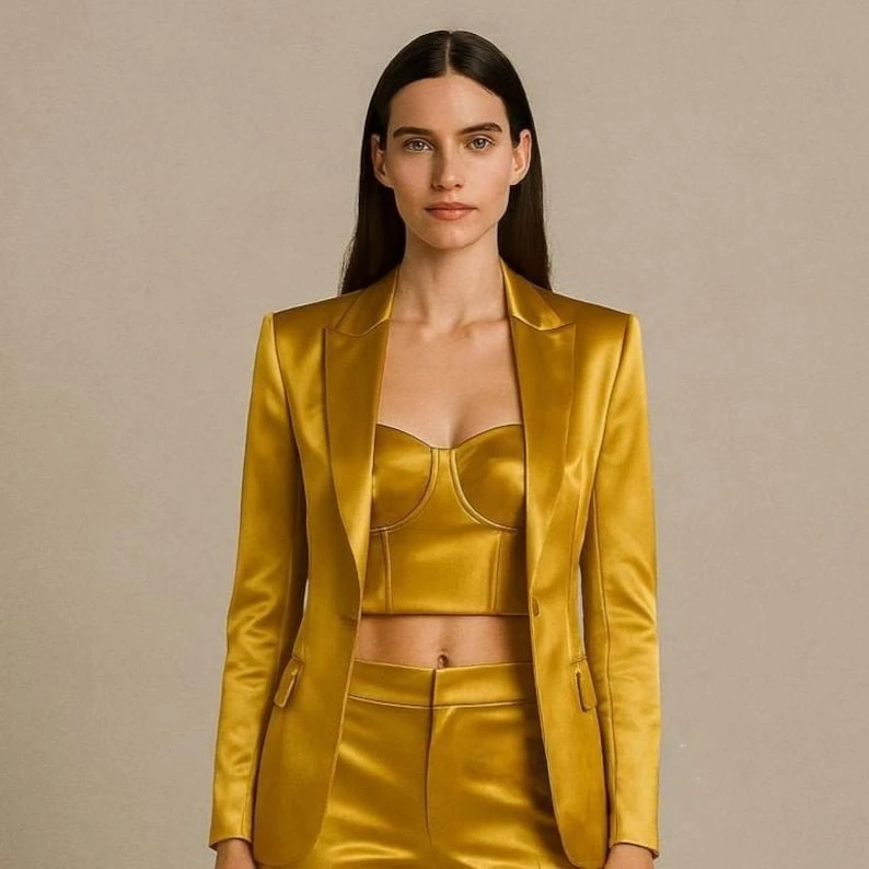 Gold Satin Women’s Blazer Suit Set – Luxury Shiny Two-Piece Outfit for Party & Formal Wear
Gold Satin Women’s Blazer Suit Set – Luxury Shiny Two-Piece Outfit for Party & Formal Wear