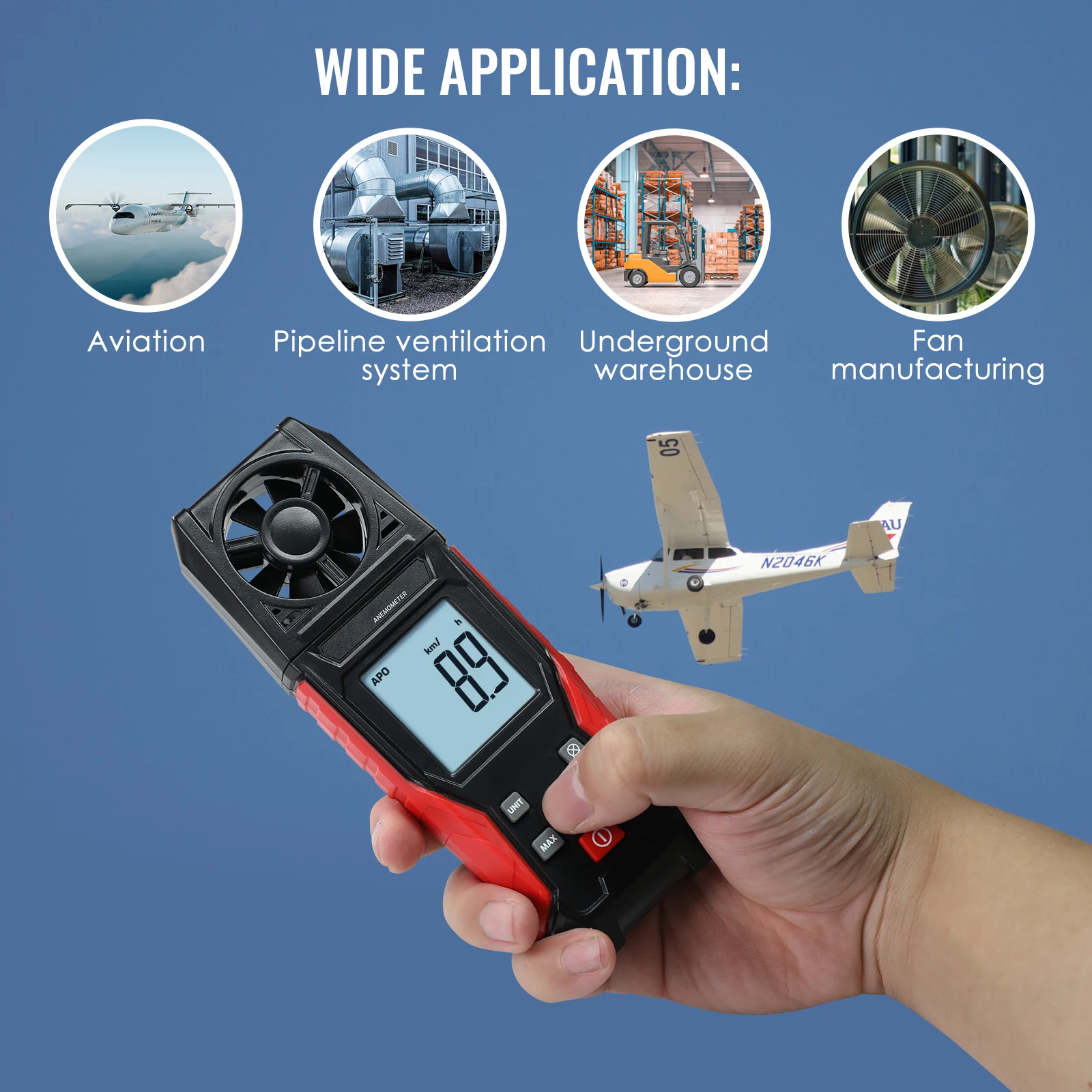High Precision Digital Vane Anemometer 0.3~30.0m/s Air Velocity Speedometer Air Temperature Measurement for Fan, Electric Power
High Precision Digital Vane Anemometer 0.3~30.0m/s Air Velocity Speedometer Air Temperature Measurement for Fan, Electric Power