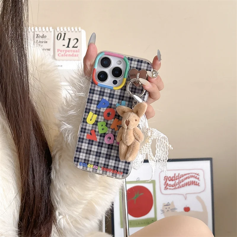 Korean Girl plaid pattern textured phone case for iPhone 16 15 14 13 Pro Max 15ProAcrylic with plush pendant Kawaii bottom cover
Korean Girl plaid pattern textured phone case for iPhone 16 15 14 13 Pro Max 15ProAcrylic with plush pendant Kawaii bottom cover