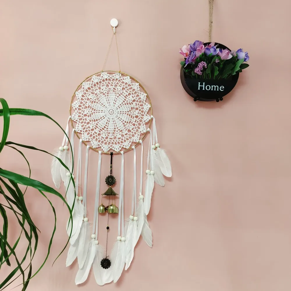 White Feathers Dream Catcher Vintage Wall Hanging Wind Chimes 300mm Metal Hoop Hand Crocheted Flower Web Large Wooden Beads
White Feathers Dream Catcher Vintage Wall Hanging Wind Chimes 300mm Metal Hoop Hand Crocheted Flower Web Large Wooden Beads