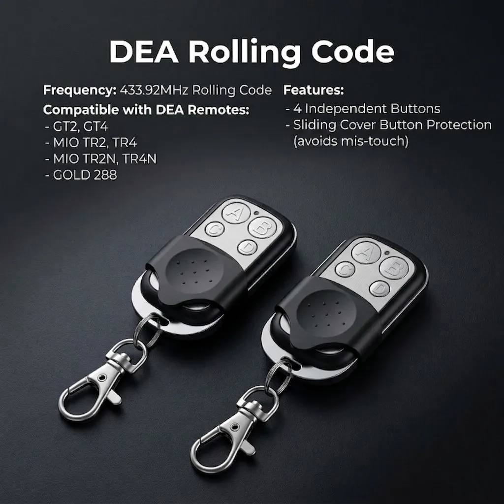 2pcs For DEA MIO TR2 TR4 Garage Door Remote Control Compatible GT2 GT4 TR2N TR4N GOLD 288 289 Rolling Code Controller Command
2pcs For DEA MIO TR2 TR4 Garage Door Remote Control Compatible GT2 GT4 TR2N TR4N GOLD 288 289 Rolling Code Controller Command