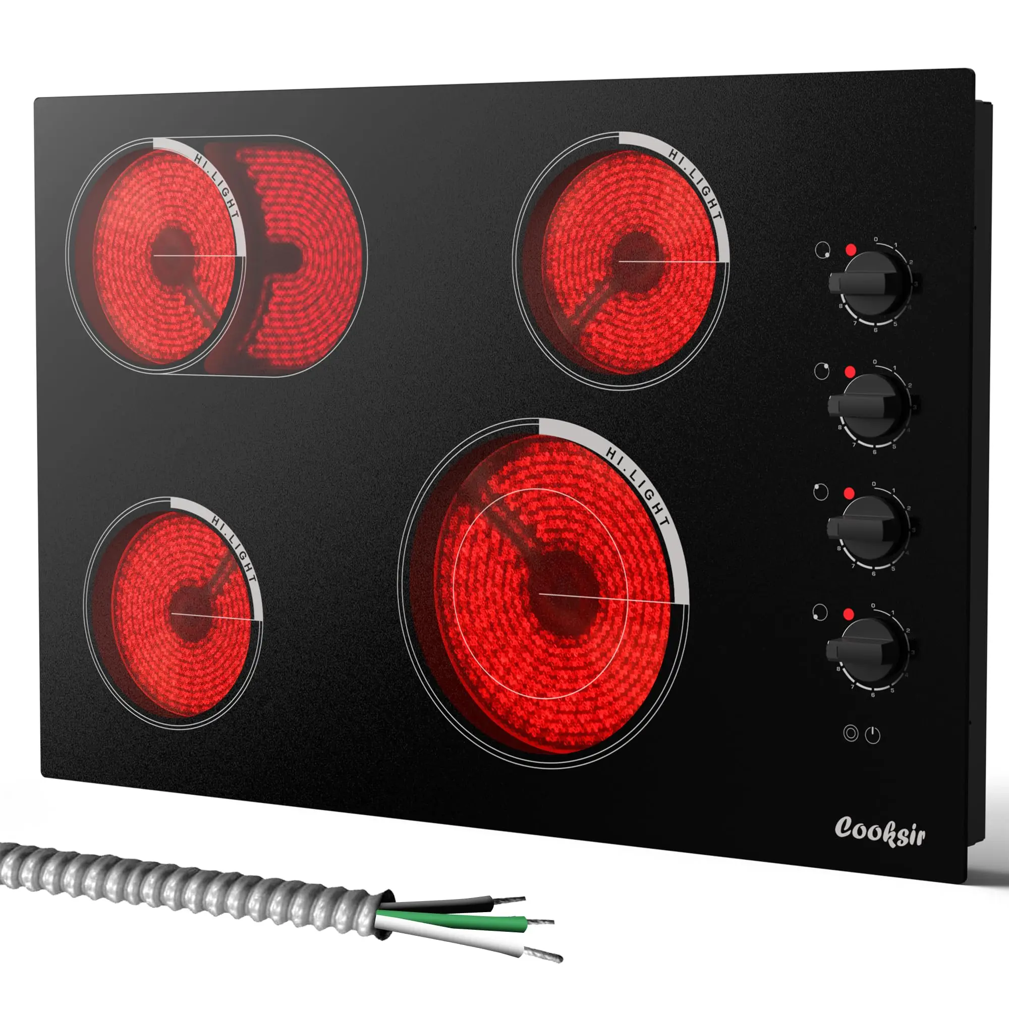 Electric Cooktop 4 Burner Built-in Glass Ceramic Stovetop 6700W, 30 Inches Electric Cooktop with Oval, 220V Hard Wire(No Plug)
Electric Cooktop 4 Burner Built-in Glass Ceramic Stovetop 6700W, 30 Inches Electric Cooktop with Oval, 220V Hard Wire(No Plug)