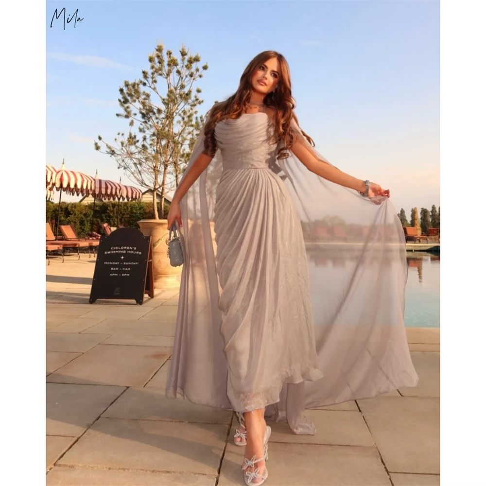 Mila Customized Grey Trumpet Draped With Shawl Prom Dress Elegant Sleeveless Formal Evening Ankle-Length Vestidos De Fiesta 2026
Mila Customized Grey Trumpet Draped With Shawl Prom Dress Elegant Sleeveless Formal Evening Ankle-Length Vestidos De Fiesta 2026