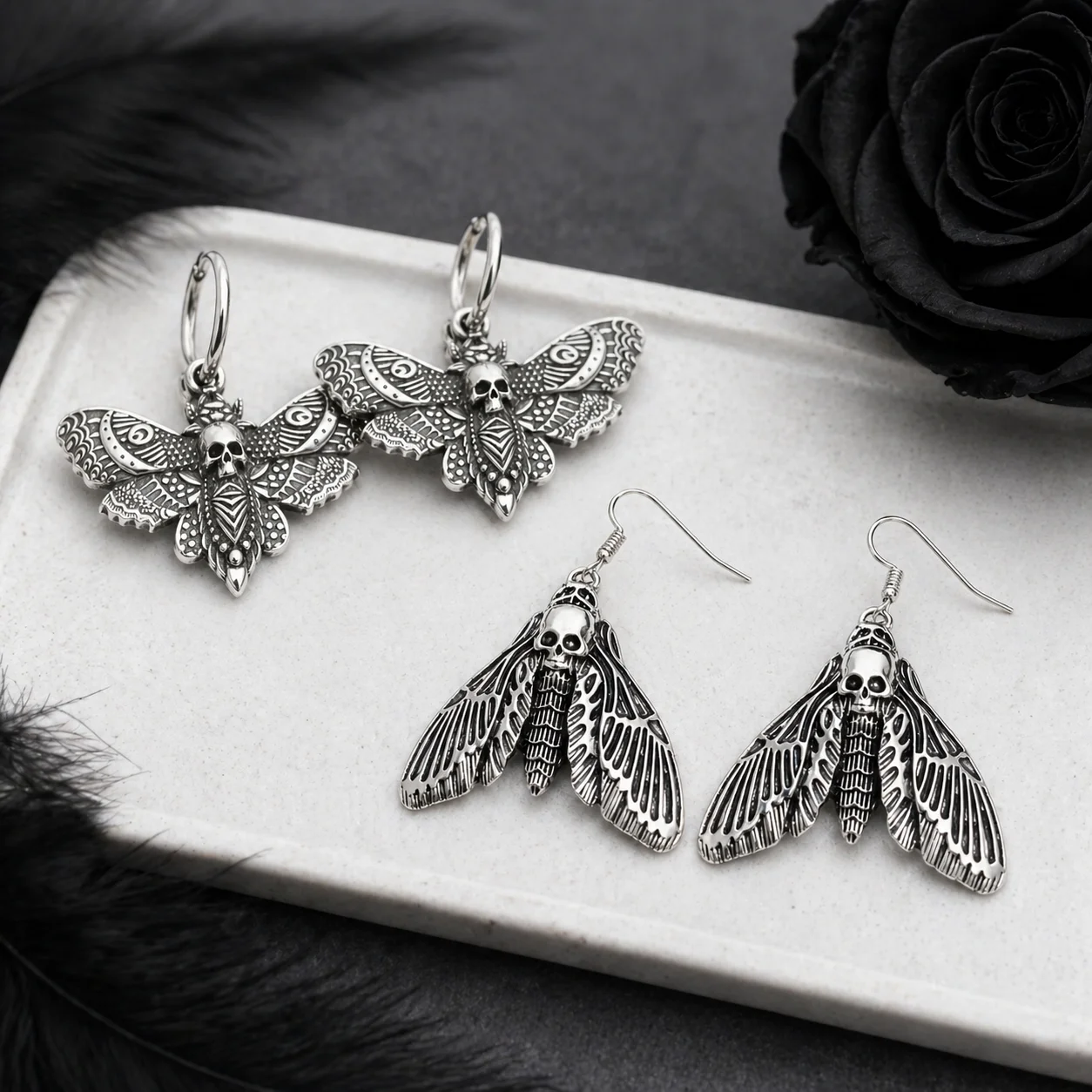 Gothic Moth Hoop Earrings 1 Pair, Vintage Witchy Moth Dangle Earrings, Silver Tone Punk Jewelry Gift
Gothic Moth Hoop Earrings 1 Pair, Vintage Witchy Moth Dangle Earrings, Silver Tone Punk Jewelry Gift