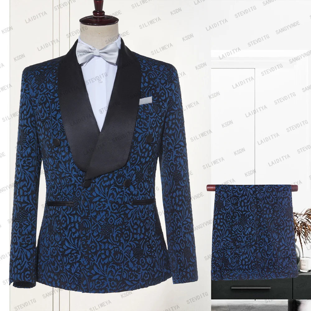 2023 Navy Blue Jacquard Men Suits Slim Fit Double Breasted Wedding Tuxedo Groom Black Shawl Lapel Male 2 Pcs Set Jacket Pants
2023 Navy Blue Jacquard Men Suits Slim Fit Double Breasted Wedding Tuxedo Groom Black Shawl Lapel Male 2 Pcs Set Jacket Pants