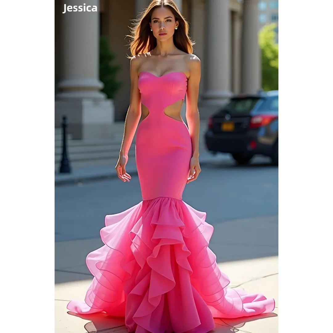 Jessica Hot Pink Evening Dresses Waist Hollow Prom Dresses Sexy Backless Organza Layered Vestidos De Fiesta Customized
Jessica Hot Pink Evening Dresses Waist Hollow Prom Dresses Sexy Backless Organza Layered Vestidos De Fiesta Customized